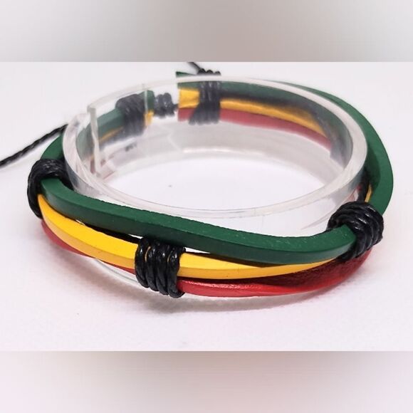 Men's bracelet leather layered yellow new e94 - Picture 1 of 1